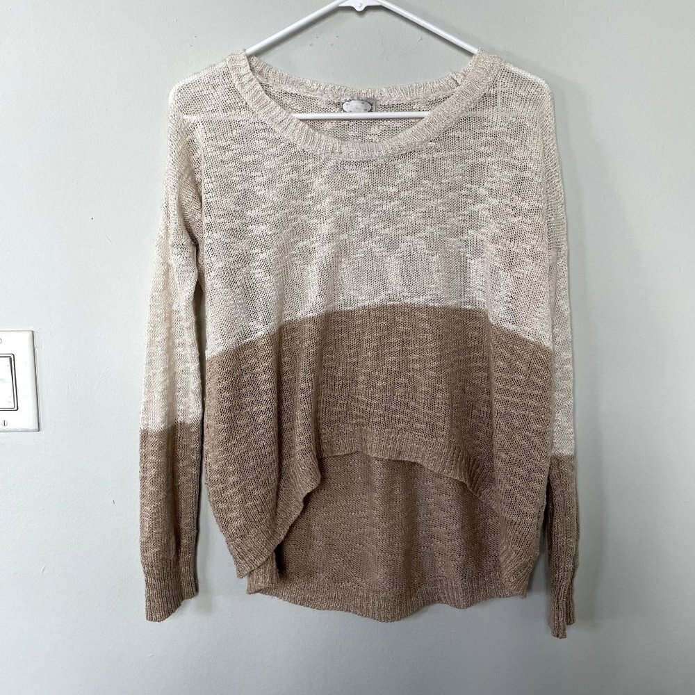 Intro white beige colorblock knit sweater casual style neutral women size M